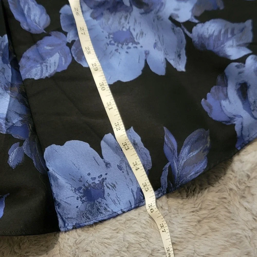 Xscape Dress Womens 6 Black Blue Floral Halter Fit & Flare‎ Jacquard Cocktail